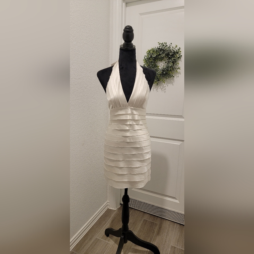 BCBG Maxazria cream ruffle dress